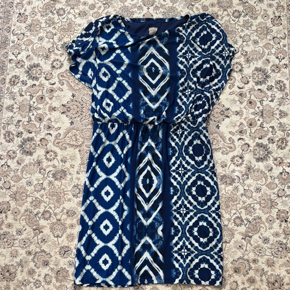 Chico's Blue Graphic Short Sleeve Dress
